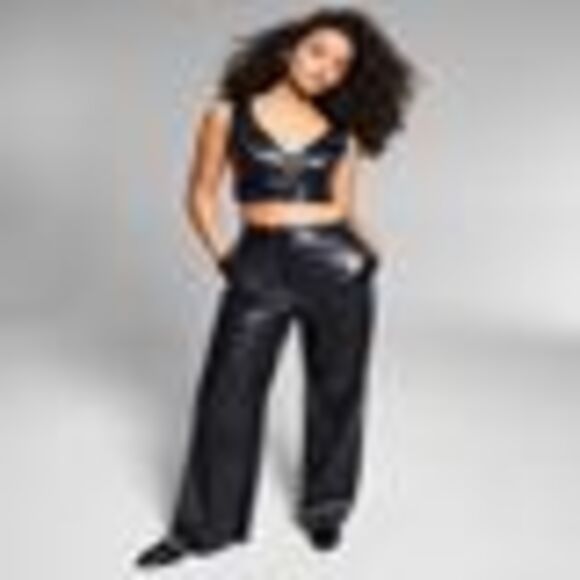 INC International Concepts Marie Faux-leather Bralette In Deep Black 12 - Picture 3 of 3